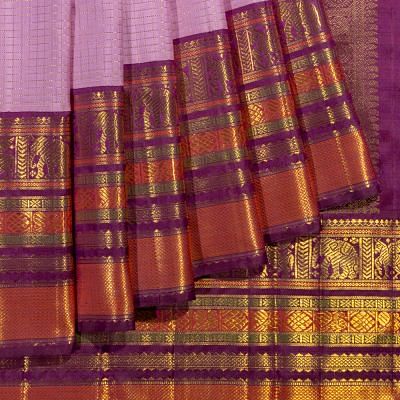 Kanchipuram Silk Checks And Butta Pink Saree