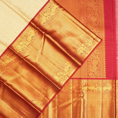 Kanchipuram Silk Checks And Butta Cream Saree