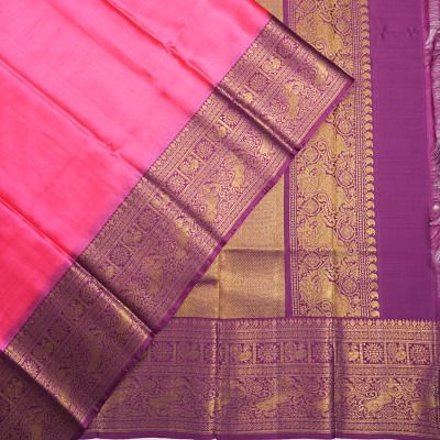 Kanchipuram Silk Twill Plain Pink Saree