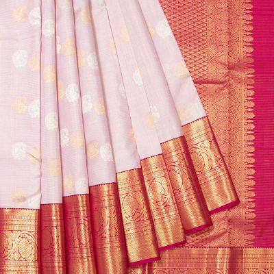 Kanchipuram Silk Oosi Lines And Butta Peach Saree