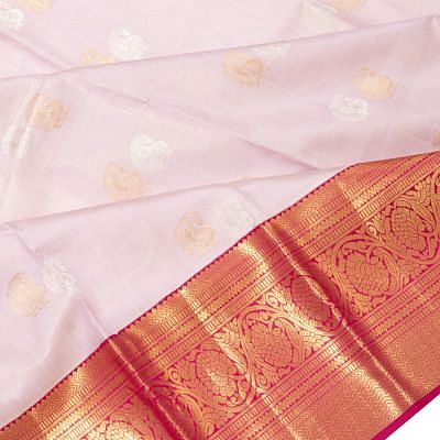 Kanchipuram Silk Oosi Lines And Butta Peach Saree