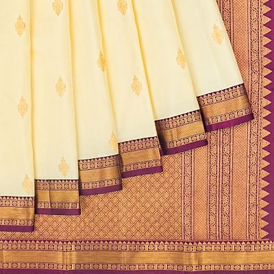 Classic Kanchipuram Silk Butta Cream Saree