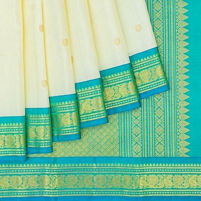 Classic Kanchipuram Silk Butta Cream Saree