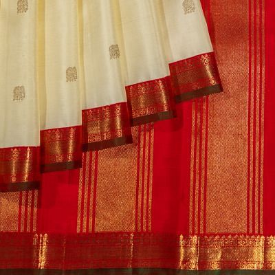 Classic Kanchipuram Silk Butta Cream Saree