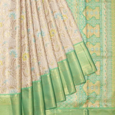 Kanchipuram Silk Tissue Brocade Cream Saree