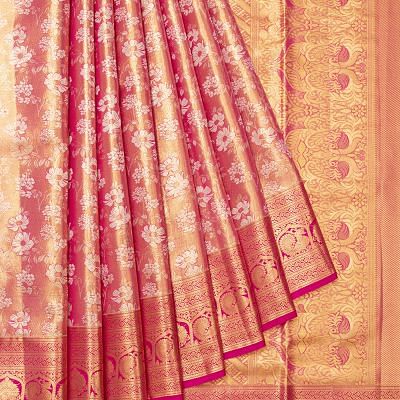 Kanchipuram Silk Tissue Brocade Pink Saree