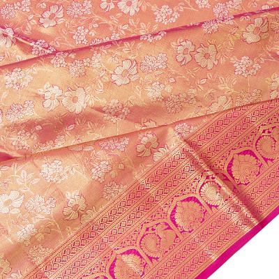 Kanchipuram Silk Tissue Brocade Pink Saree