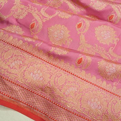 Banarasi Silk Kadwa Jaal Pink Saree