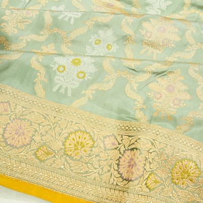 Banarasi Silk Kadwa Jaal And Butta Pista Green Saree