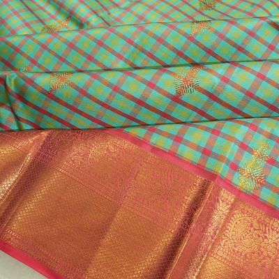 Kanchipuram Silk Checks And Butta Sea Green Saree