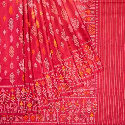 Banarasi Silk Jamdani Butta Red And Pink Saree