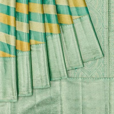 Taranga Kanchi Silk Tissue Geometrical Lines Sea Green Saree