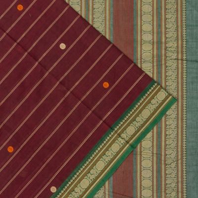 Chettinad Cotton Horizontal Lines And Butta Maroon Saree