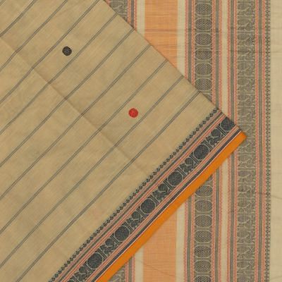 Chettinad Cotton Horizontal Lines And Butta Beige Saree