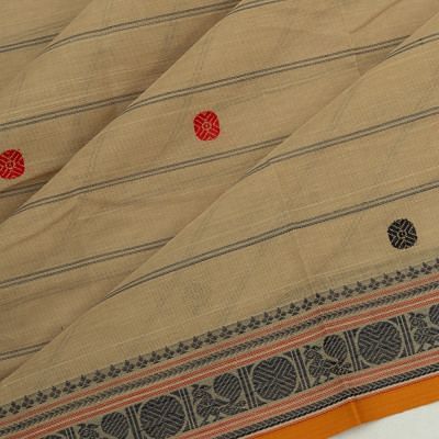 Chettinad Cotton Horizontal Lines And Butta Beige Saree