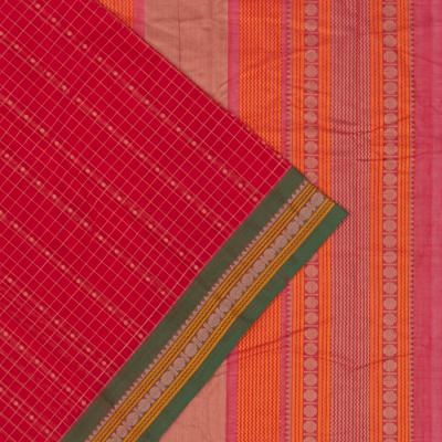 Chettinad Cotton Checks And Butta Redish Pink Saree