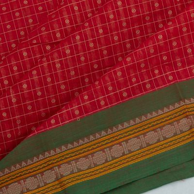 Chettinad Cotton Checks And Butta Redish Pink Saree