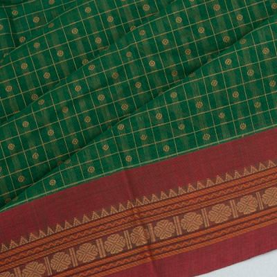 Chettinad Cotton Checks And Butta Green Saree