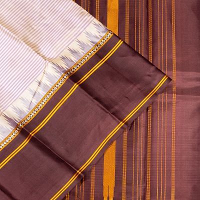 Classic Thread Kanchipuram Silk Oosi Lines Off White Saree