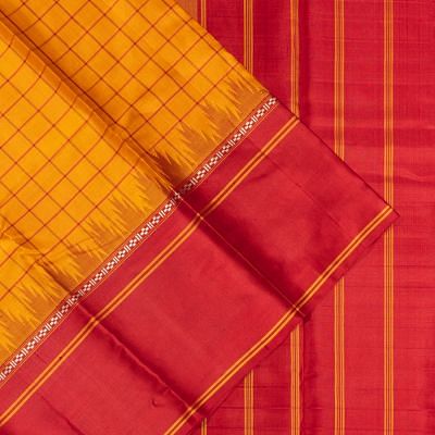 Classic Thread Kanchipuram Silk Checks Yellow Saree