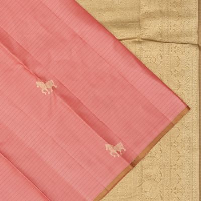 Classic Kanchipuram Silk Horizontal Lines And Butta Pink Saree