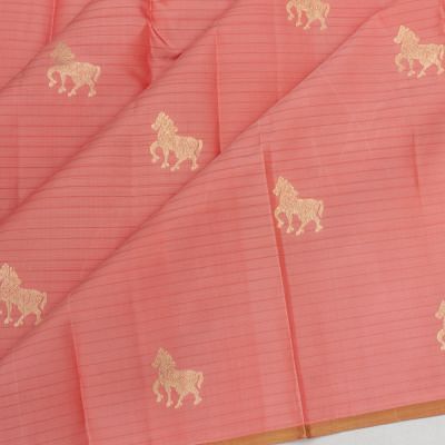 Classic Kanchipuram Silk Horizontal Lines And Butta Pink Saree