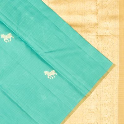 Classic Kanchipuram Silk Horizontal Lines And Butta Blue Saree