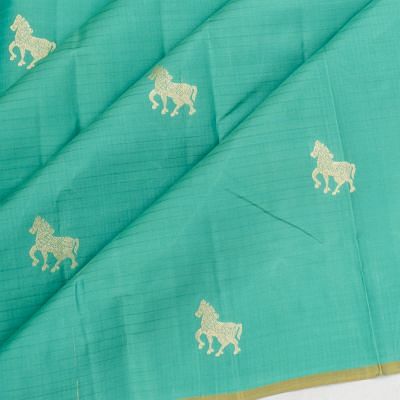 Classic Kanchipuram Silk Horizontal Lines And Butta Blue Saree