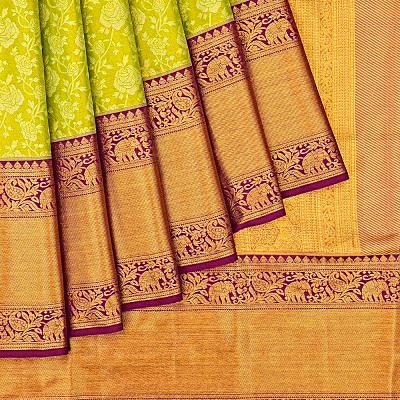 Taranga Kanchi Silk Tissue Brocade Green Saree