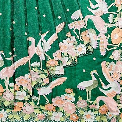 Tussar Embroidery Butta Bottle Green Saree