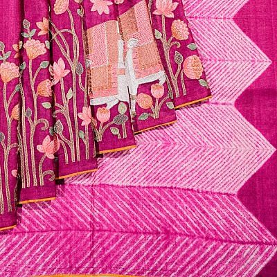 Tussar Embroidery Butta Rani Pink Saree