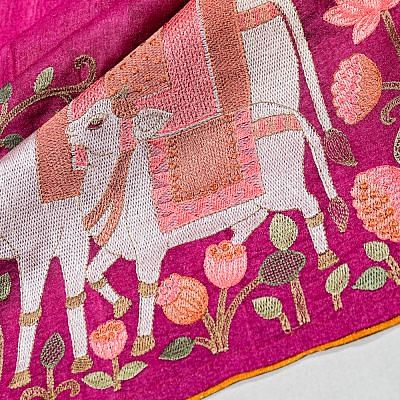 Tussar Embroidery Butta Rani Pink Saree