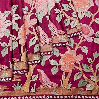 Tussar Embroidery Butta Dark Pink Saree