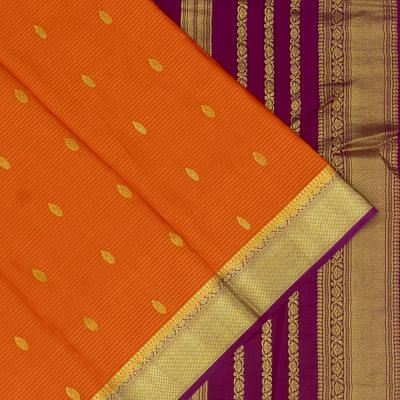 Mysore Silk Horizontal Lines And Butta Orange Saree