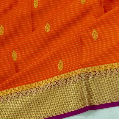 Mysore Silk Horizontal Lines And Butta Orange Saree