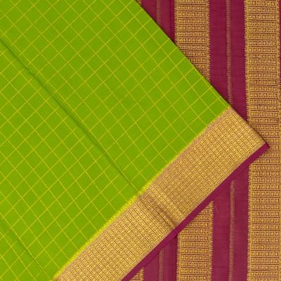 Mysore Silk Checks Green Saree