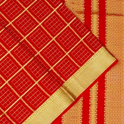 Mysore Silk Checks Red Saree