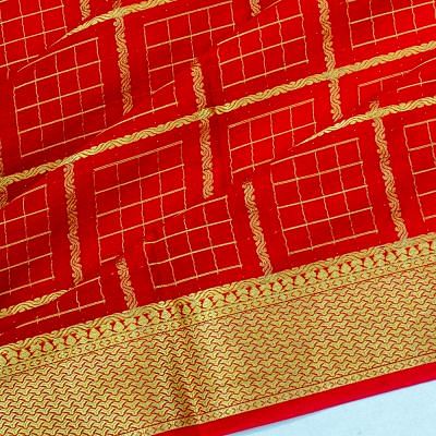 Mysore Silk Checks Red Saree