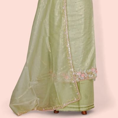 Organza Tissue Butta Pastel Green Salwar Suit Set