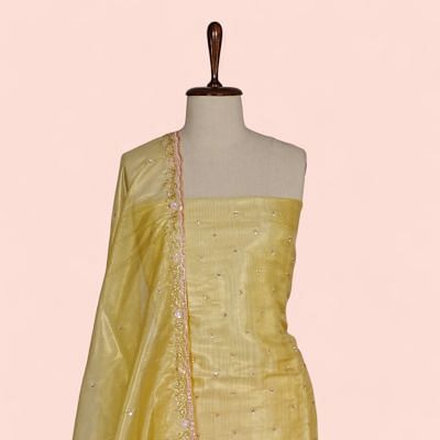 Organza Tissue Butta Yellow Salwar Suit Set