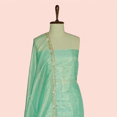 Organza Tissue Butta Sea Green Salwar Suit Set