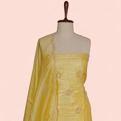 Organza Tissue Butta Yellow Salwar Suit Set