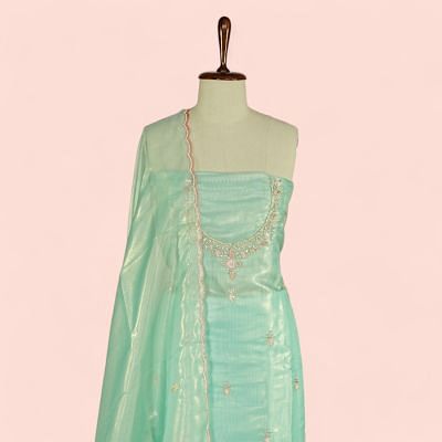 Organza Tissue Butta Sea Green Salwar Suit Set