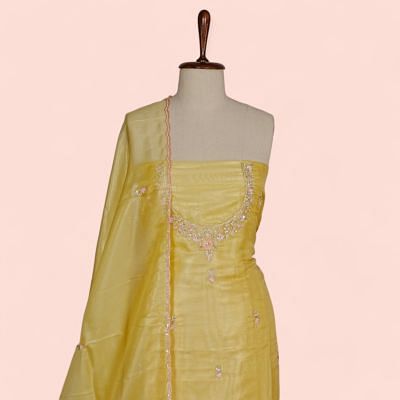 Organza Tissue Butta Yellow Salwar Suit Set