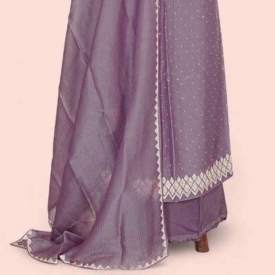 Organza Crushed Butta Purple Salwar Suit Set