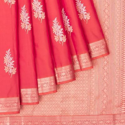 Classic Kanchipuram Silk Butta Dual Tone Pink And Orange Saree