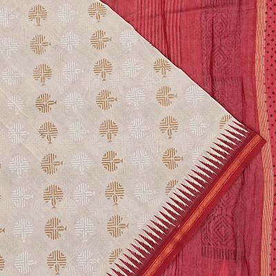 Chanderi Cotton Butta Cream Saree