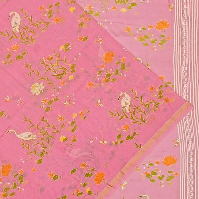 Chanderi Cotton Floral Printed Pink Saree