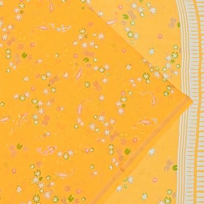 Chanderi Cotton Floral Printed Yellow Saree