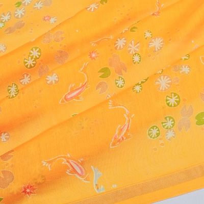 Chanderi Cotton Floral Printed Yellow Saree